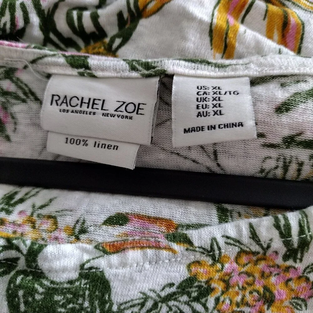 Rachel Zoe XL 100% Linen Tropical Jungle Print Blouse NWOT Safari Top - Picture 2 of 4